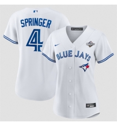 Women Toronto Blue Jays 4 George Springer White 2025 World Series Home Cool Base Stitched Baseball Jersey Women Toronto Blue Jays 4 George Springer White 2025 World Series Home Cool Base Stitched Baseball Jersey