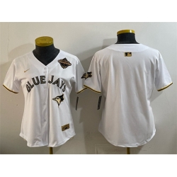 Women Toronto Blue Jays Blank White Gold 2025 American League Champions Limited Stitched Baseball Jersey 