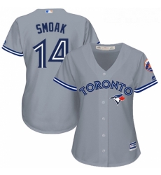 Womens Majestic Toronto Blue Jays 14 Justin Smoak Replica Grey Road MLB Jersey