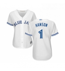 Womens Toronto Blue Jays 1 Alen Hanson Replica White Home Baseball Jersey 