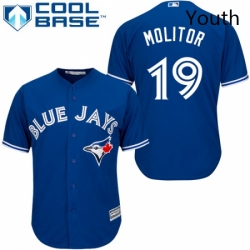 Youth Majestic Toronto Blue Jays 19 Paul Molitor Replica Blue Alternate MLB Jersey