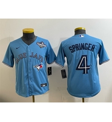 Youth Toronto Blue Jays 4 George Springer Blue 2025 World Series Cool Base Stitched Baseball Jersey