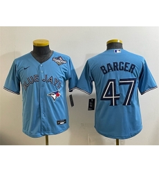 Youth Toronto Blue Jays 47 Addison Barger Blue 2025 World Series Cool Base Stitched Baseball Jersey