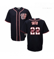 Mens Washington Nationals 22 Juan Soto Authentic Navy Blue Team Logo Fashion Cool Base Baseball Jersey 