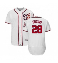 Mens Washington Nationals 28 Kurt Suzuki White Home Flex Base Authentic Collection Baseball Jersey