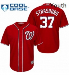 Youth Majestic Washington Nationals 37 Stephen Strasburg Authentic Red Alternate 1 Cool Base MLB Jersey