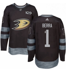 Mens Adidas Anaheim Ducks 1 Reto Berra Authentic Black 1917 2017 100th Anniversary NHL Jersey 