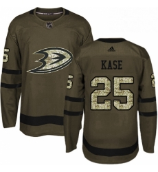 Mens Adidas Anaheim Ducks 25 Ondrej Kase Premier Green Salute to Service NHL Jersey 