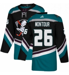 Mens Adidas Anaheim Ducks 26 Brandon Montour Authentic Black Teal Third NHL Jersey 