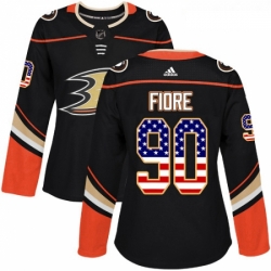 Womens Adidas Anaheim Ducks 90 Giovanni Fiore Authentic Black USA Flag Fashion NHL Jersey 