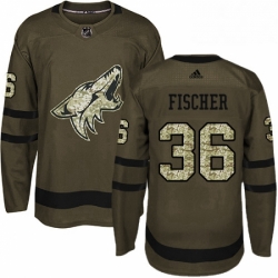 Mens Adidas Arizona Coyotes 36 Christian Fischer Premier Green Salute to Service NHL Jersey 