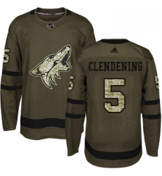 Mens Adidas Arizona Coyotes 5 Adam Clendening Authentic Green Salute to Service NHL Jersey 