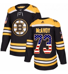 Youth Adidas Boston Bruins 73 Charlie McAvoy Authentic Black USA Flag Fashion NHL Jersey 