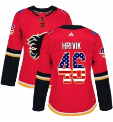 Womens Adidas Calgary Flames 46 Marek Hrivik Authentic Red USA Flag Fashion NHL Jersey 