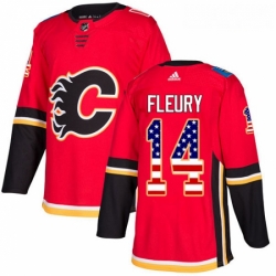 Youth Adidas Calgary Flames 14 Theoren Fleury Authentic Red USA Flag Fashion NHL Jersey 