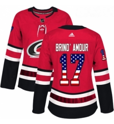 Womens Adidas Carolina Hurricanes 17 Rod BrindAmour Authentic Red USA Flag Fashion NHL Jersey 