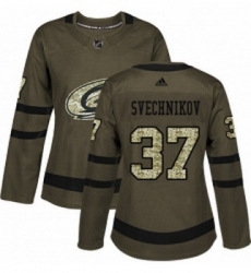 Womens Adidas Carolina Hurricanes 37 Andrei Svechnikov Authentic Green Salute to Service NHL Jersey 