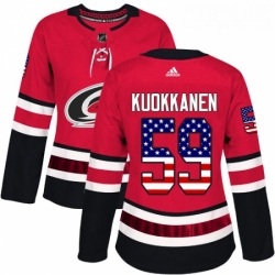 Womens Adidas Carolina Hurricanes 59 Janne Kuokkanen Authentic Red USA Flag Fashion NHL Jersey 