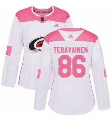 Womens Adidas Carolina Hurricanes 86 Teuvo Teravainen Authentic WhitePink Fashion NHL Jersey 