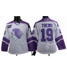 Women Chicago Blackhawks #19 Jonathan Toews Fights Cancer white Jersey