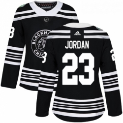 Womens Adidas Chicago Blackhawks 23 Michael Jordan Authentic Black 2019 Winter Classic NHL Jersey 