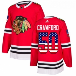 Youth Adidas Chicago Blackhawks 50 Corey Crawford Authentic Red USA Flag Fashion NHL Jersey 