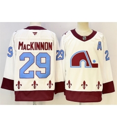 Men Colorado Avalanche 29 Nathan MacKinnon White 2024 25 With A Patch Stitched Jersey