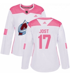 Womens Adidas Colorado Avalanche 17 Tyson Jost Authentic WhitePink Fashion NHL Jersey 