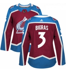 Womens Adidas Colorado Avalanche 3 Chris Bigras Premier Burgundy Red Home NHL Jersey 