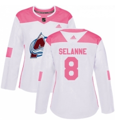 Womens Adidas Colorado Avalanche 8 Teemu Selanne Authentic WhitePink Fashion NHL Jersey 