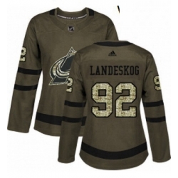 Womens Adidas Colorado Avalanche 92 Gabriel Landeskog Authentic Green Salute to Service NHL Jersey 