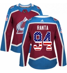 Womens Adidas Colorado Avalanche 94 Sampo Ranta Authentic Burgundy Red USA Flag Fashion NHL Jersey 