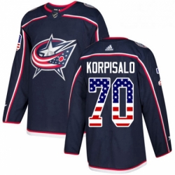 Mens Adidas Columbus Blue Jackets 70 Joonas Korpisalo Authentic Navy Blue USA Flag Fashion NHL Jersey 