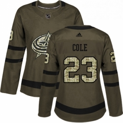 Womens Adidas Columbus Blue Jackets 23 Ian Cole Authentic Green Salute to Service NHL Jersey 