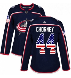 Womens Adidas Columbus Blue Jackets 44 Taylor Chorney Authentic Navy Blue USA Flag Fashion NHL Jersey 