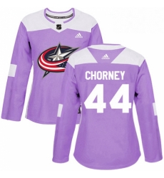 Womens Adidas Columbus Blue Jackets 44 Taylor Chorney Authentic Purple Fights Cancer Practice NHL Jersey 