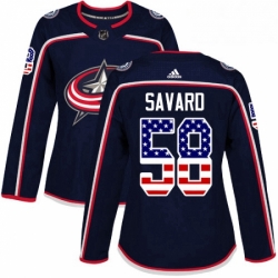 Womens Adidas Columbus Blue Jackets 58 David Savard Authentic Navy Blue USA Flag Fashion NHL Jersey 