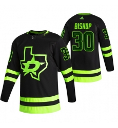 Men Dallas Stars 30 Ben Bishop Black Adidas 2020 21 Reverse Retro Alternate NHL Jersey