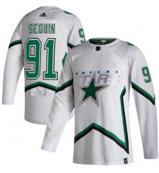 Men Dallas Stars 91 Tyler Seguin White 2020 21 Reverse Retro Adidas Jersey