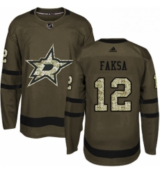 Mens Adidas Dallas Stars 12 Radek Faksa Authentic Green Salute to Service NHL Jersey 