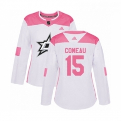 Womens Adidas Dallas Stars 15 Blake Comeau Authentic White Pink Fashion NHL Jersey 