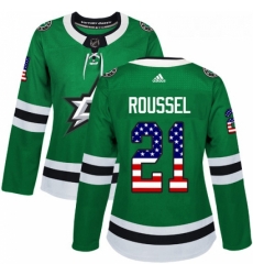 Womens Adidas Dallas Stars 21 Antoine Roussel Authentic Green USA Flag Fashion NHL Jersey 