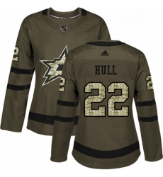 Womens Adidas Dallas Stars 22 Brett Hull Authentic Green Salute to Service NHL Jersey 