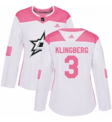 Womens Adidas Dallas Stars 3 John Klingberg Authentic WhitePink Fashion NHL Jersey 