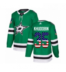 Youth Adidas Dallas Stars 35 Anton Khudobin Authentic Green USA Flag Fashion NHL Jersey 