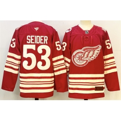 Men Detroit Red Wings 53 Moritz Seider Red 2025 26 Centennial Premium Stitched Hockey Jersey