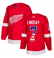 Mens Adidas Detroit Red Wings 7 Ted Lindsay Authentic Red USA Flag Fashion NHL Jersey 