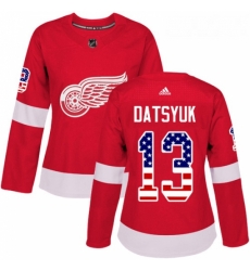 Womens Adidas Detroit Red Wings 13 Pavel Datsyuk Authentic Red USA Flag Fashion NHL Jersey 