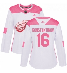 Womens Adidas Detroit Red Wings 16 Vladimir Konstantinov Authentic WhitePink Fashion NHL Jersey 