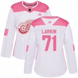 Womens Adidas Detroit Red Wings 71 Dylan Larkin Authentic WhitePink Fashion NHL Jersey 